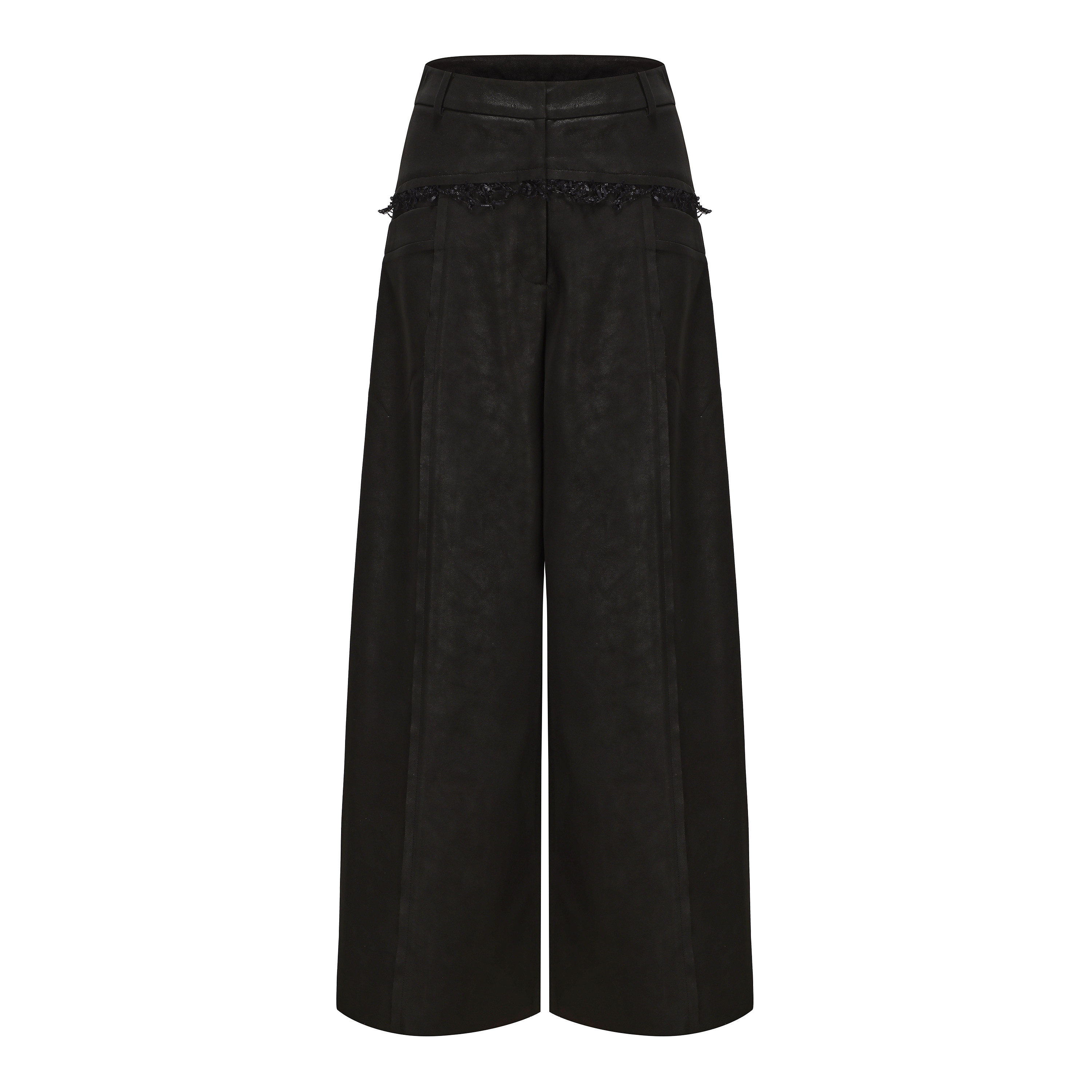 Elywood分割阔腿皮裤阔腿裤女高级显瘦黑色裤子通勤松弛感休闲裤,淘宝优惠券,粉丝福利购,淘宝优惠卷