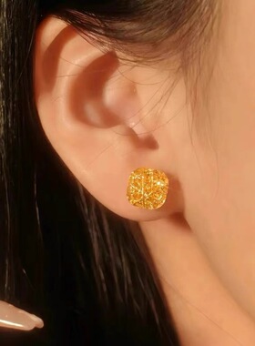 小方糖戒指仿黄金不掉色爆闪冰糖拉丝高级精致可调节新款女沙金