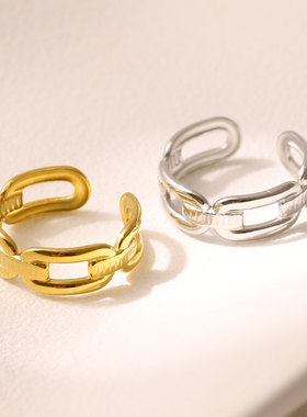 不掉色钛钢戒指女活口指环可调节对戒2024潮小众设计感ins冷淡风