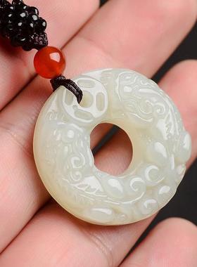 阿富汗白玉双貔貅平安扣吊坠男女款毛衣链配饰玉佩腰佩玉挂件