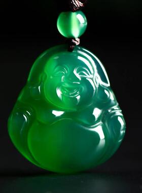 冰种绿玉髓吊坠女款绿玛瑙项链佛公树叶玉锁平安扣四季豆吊坠