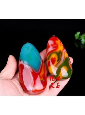 外蒙料仿和田玉色彩玉手把件玉石彩玉手玩件玉器腰件挂件玉把件