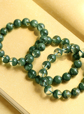 巴西天然绿幽灵水晶手链女千层山绿幽灵聚宝盆绿色手串男珠子送礼