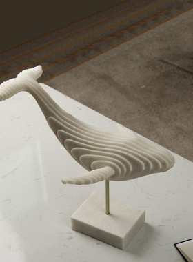 北欧现代抽象立体鲸鱼摆件样板房