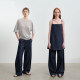 SILAVIE cotton and linen denim suit women's summer straight pants wide-leg temperament original cow color suspender sleeveless top