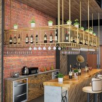 Iron Art Hanging Wine Rack Bar Counter Hanger High Foot Cup Upside Down Wine Glass Shelf Restaurant Hanging Cabinet Rack Bar Wine Cabinet