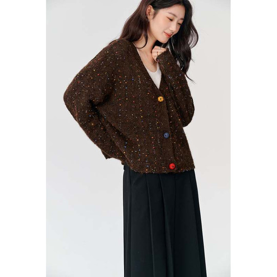 Базовый дом Bajia, вязаный кардиган с V-образным вырезом, новый весенний женский свитер с контрастными пуговицами, ленивый свитер