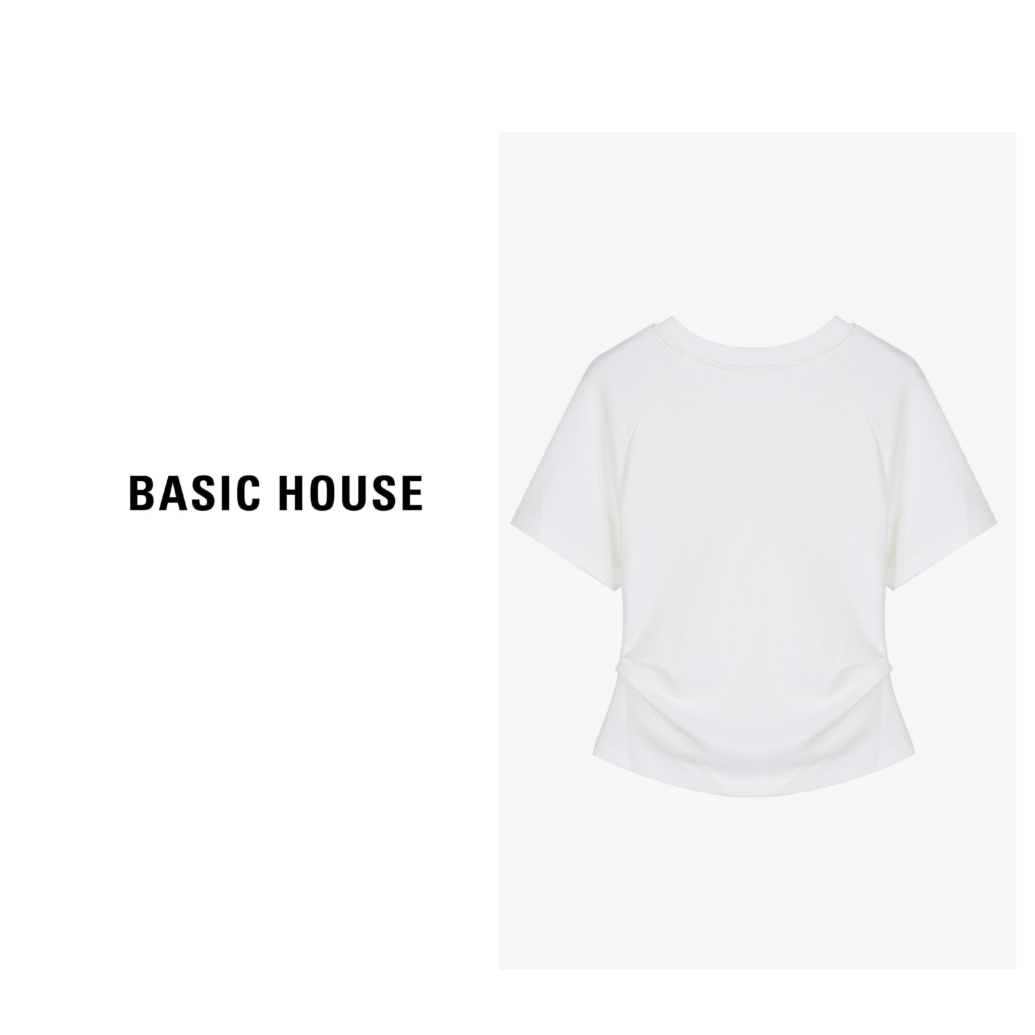 Basic House/百家好新中式流苏盘扣设计T恤捏褶收腰显瘦短袖上衣-图0