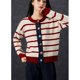 Basic House/Baijiahao retro contrast striped sweater winter new design round neck cardigan jacket