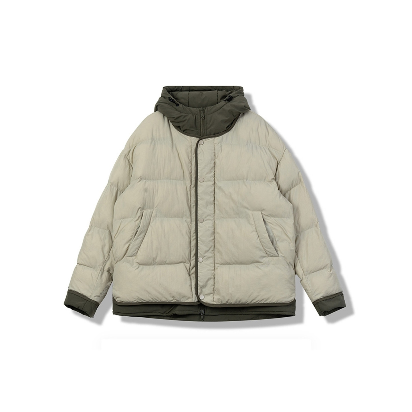 Basic House/百家好连帽撞色鸭绒羽绒服女款冬季保暖百搭短款外套 - 图3