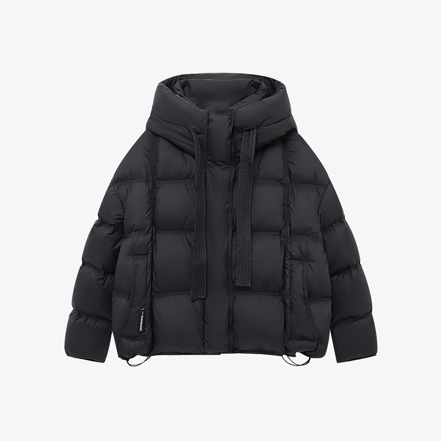 Basic House/百家好连帽抽绳鸭绒黑色羽绒服秋冬新款保暖短款外套,淘宝优惠券,粉丝福利购,淘宝优惠卷