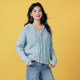 Basic House/Baijiahao hooded double zipper sweater spring style blue loose sweater cardigan jacket