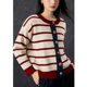 Basic House/Baijiahao retro contrast striped sweater winter new design round neck cardigan jacket