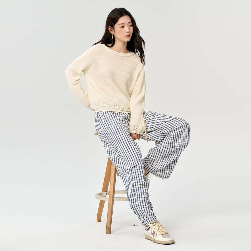 Basic House/百家好莱赛尔珍珠领口针织衫秋季高级镂空套头上衣女 - 图2