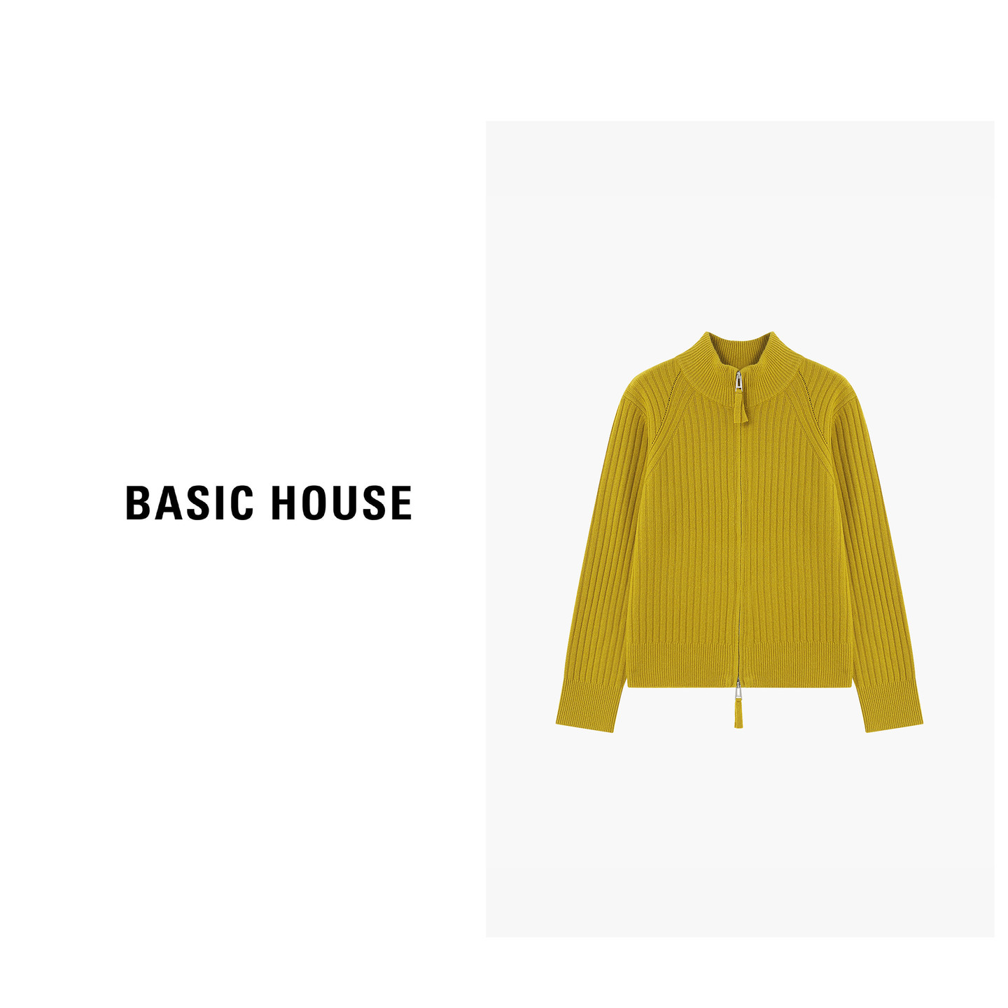 Basic House/百家好半高领拉链羊毛衫女新款坑条针织毛衣开衫外套,淘宝优惠券,粉丝福利购,淘宝优惠卷