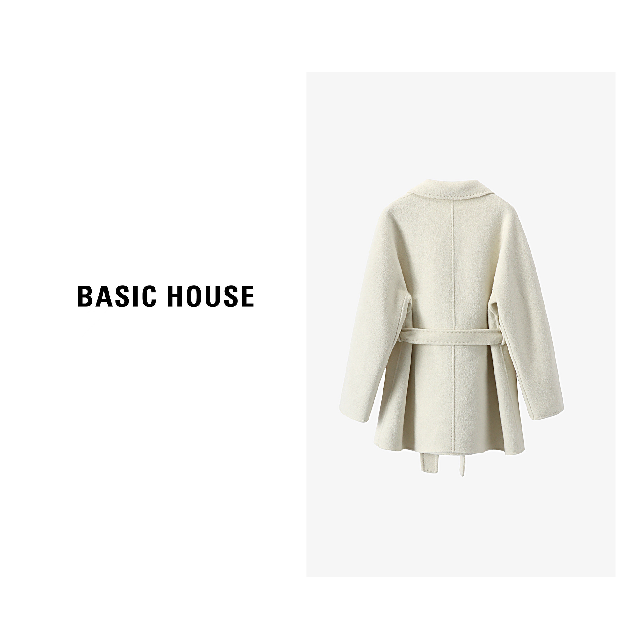 Basic House/百家好绵羊毛双面呢大衣短款高端小个子毛呢外套