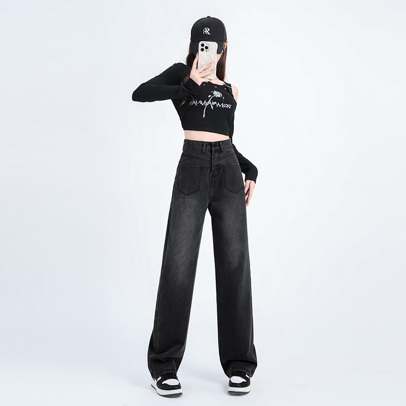 【赠运费险】水泥灰直筒阔腿牛仔裤