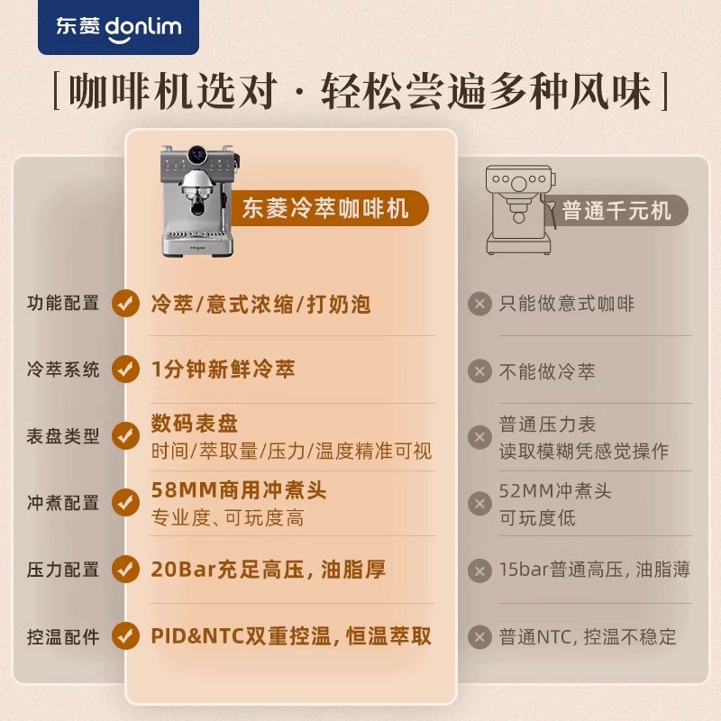 【新品】东菱7400冷萃意式咖啡机小型家用全半自动一体打奶泡