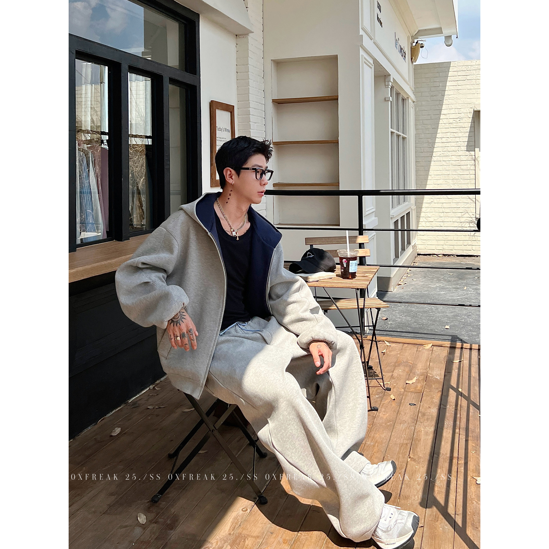 大码300斤美式撞色灰色重磅连帽卫衣男宽松阔腿弯刀痞帅卫裤套装,淘宝优惠券,粉丝福利购,淘宝优惠卷