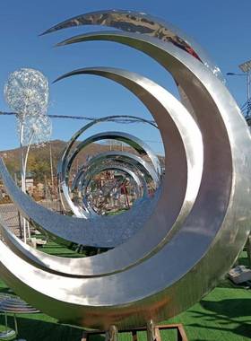 不锈钢发光月亮圆环雕塑夜光彩色灯照公园景观雕塑现货价格优惠