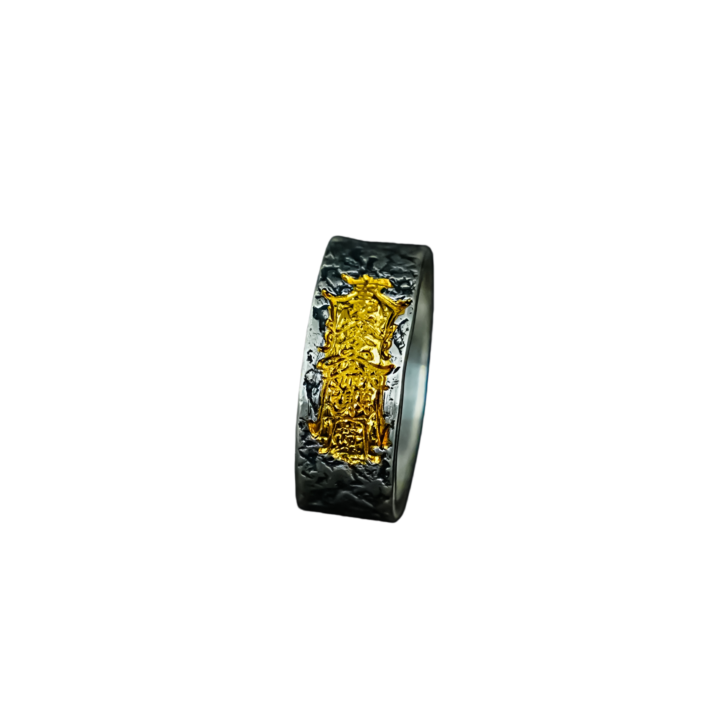 Guanshan handmade original design Taoist five-way God of Wealth gold and silver rings pure handmade retro men's and women's rings