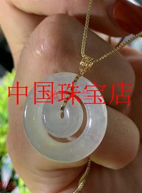 精选缅甸翡翠色翡翠玉石子母扣正圆冰胶金饰镶嵌挂件时尚男女同款