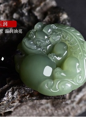 和田玉青玉坠貔貅吊坠男女有求必应皮丘项链挂件玉佩皮休貔貅挂坠