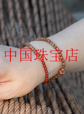 正宗印度老山檀香小米珠两圈手链搭配南红玛瑙原创跑环款国风中式