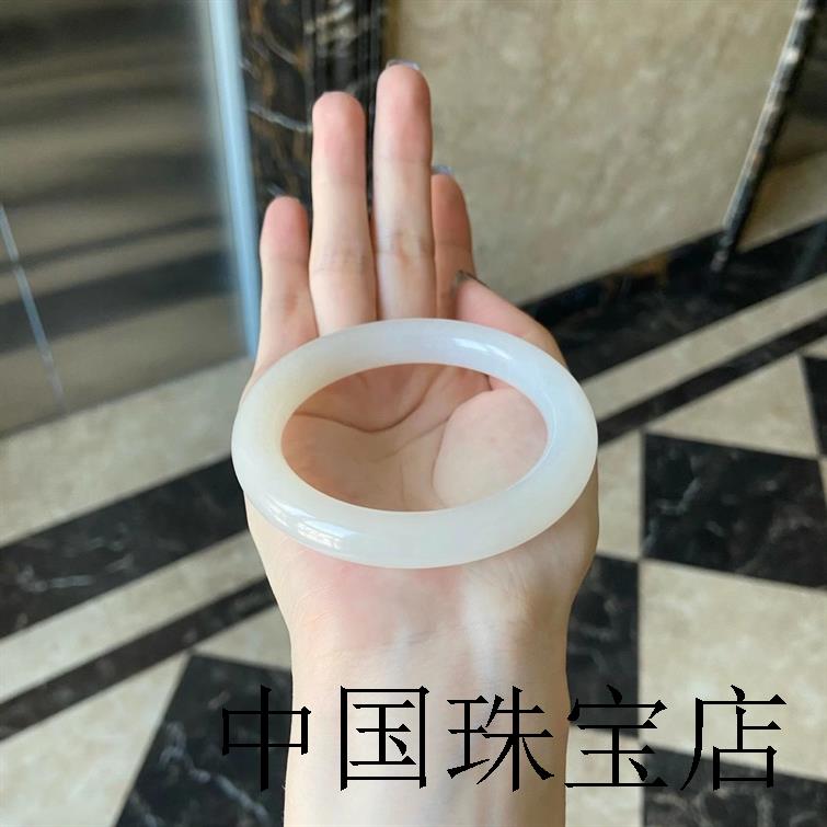 新疆和田玉青海俄料胖圆条手镯羊脂白玉金丝美人条玉镯子时尚女款