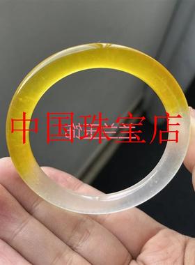 翡翠色手镯黄龙半山半水女款冰种玉石危地马拉玉柠檬黄圆条玉镯子
