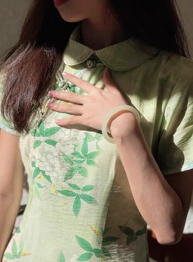 精选和田玉色手镯青玉圆条玉手镯少女白玉细精品新疆玉石镯子送礼