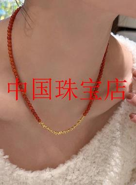 南红玛瑙满红色樱桃红小米珠锁骨链新中式国风碎银子项链原创女款