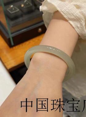 和田玉手镯女款冰透晴水青白玉叮当镯青海料阿富汗圆条玉镯子证书