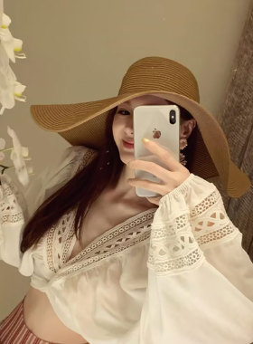法式复古赫本风草帽女夏季海边