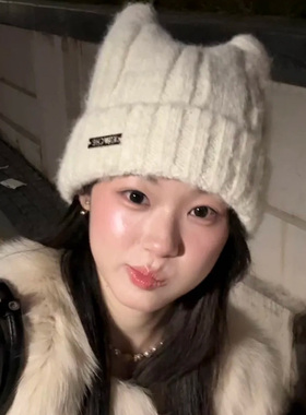 猫耳朵针织帽女冬韩版百搭显脸小