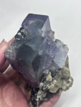 Yao Kong Xian Blue Purple Fluorite Black Tungsten Calcite Crystal Column Co-Raw Mineral Crystal Teaching Specimen Collection Ornamental Stones