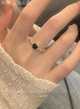 清冷感黑色爱心戒指女INS冷淡风