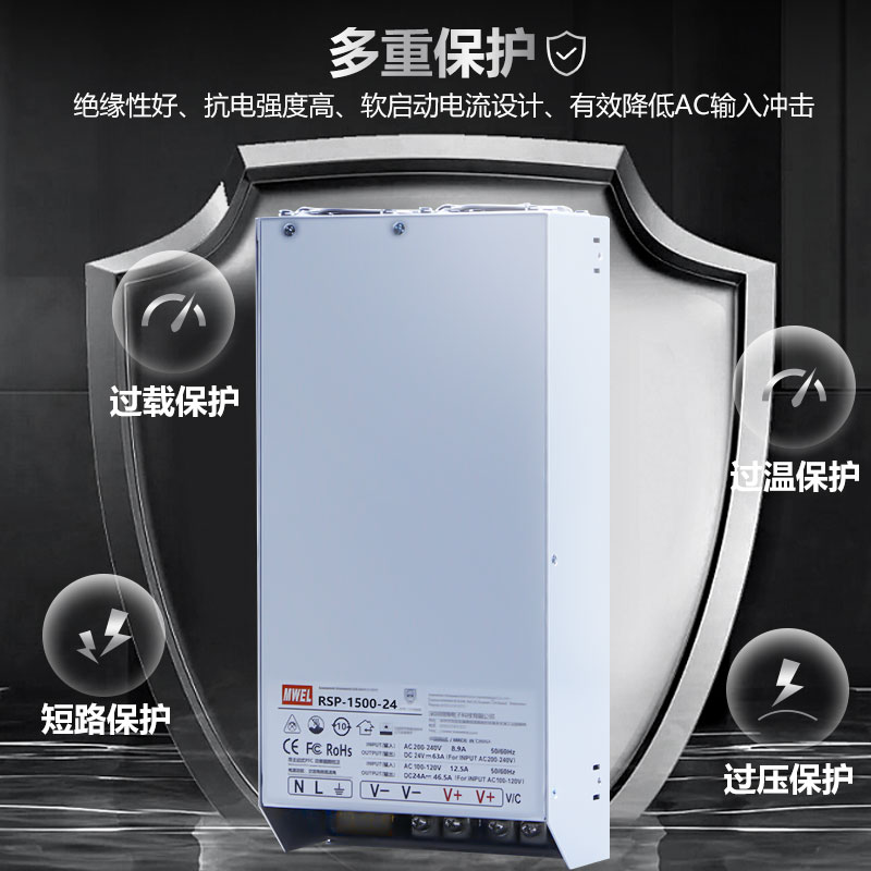 mwel大功率RSP-1500W-24V36V48V高效PFC开关电源交流220伏转直流 - 图0