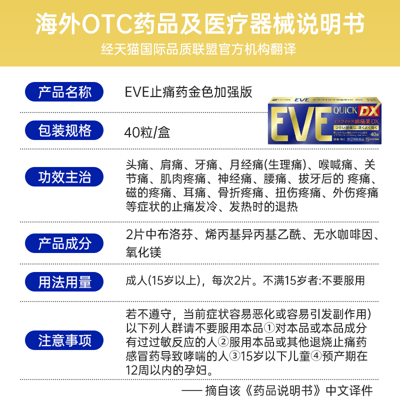 EVE止疼药日本白兔痛经头疼退烧牙疼牙痛止疼药速效布洛芬止痛药 - 图3