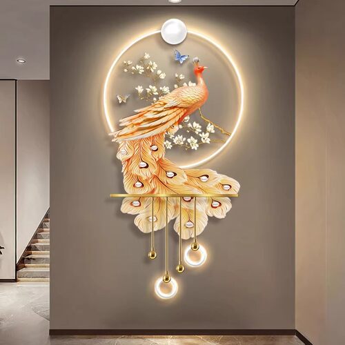 现代轻奢孔雀玄关装饰画寓意好LED灯光挂画走廊立体发光艺术壁灯 - 图3