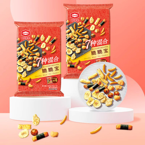 【百补专属】龟田制果柿子种米果脆脆宝7种混合网红零食140g*2 - 图0