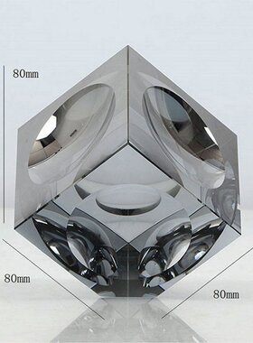 现代极简轻奢高透明烟灰色凹圆正方体K9水晶魔方形几何装饰品摆件