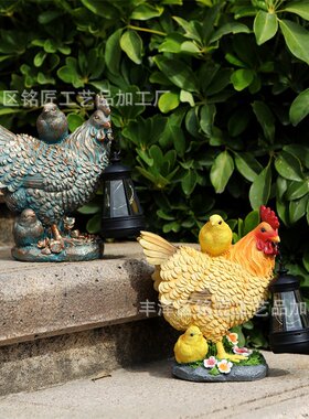 跨境仿真母鸡太阳能吊灯树脂摆件动物户外花园庭院别墅装饰品布置