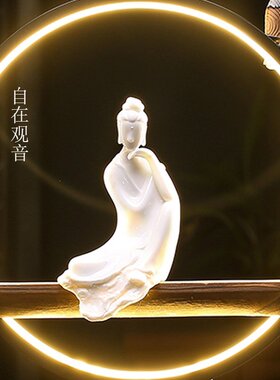 创意新中式陶瓷观音观世音菩萨佛像供奉禅意家居摆件客厅书架饰品