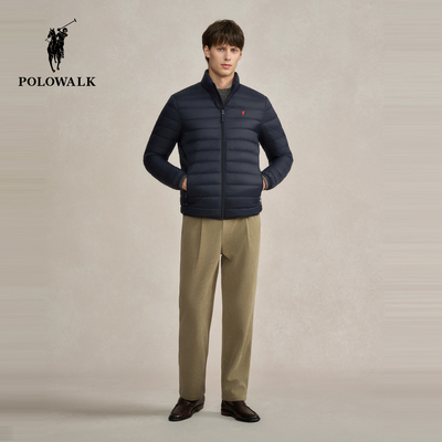 POLOWALK男式排骨羽绒服2025冬季新品简约百搭保暖立领90鸭绒外套