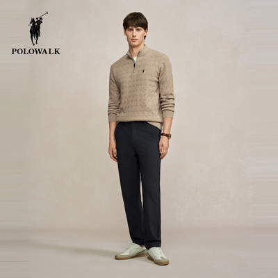 POLOWALK男式针织衫2025秋季新品时尚绞花立领修身套头男装上衣