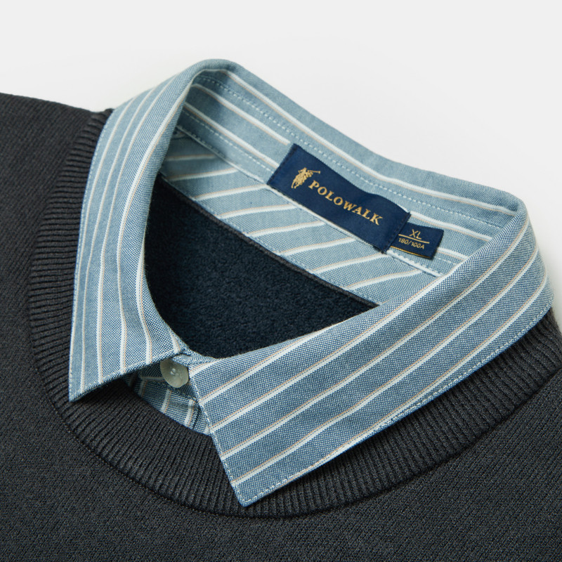POLOWALK男士毛衣衬衫领针织衫秋冬新品圆领假两件针织衫男款,淘宝优惠券,粉丝福利购,淘宝优惠卷