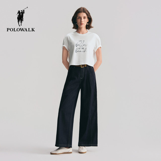 ໂສ້ງຍີນຜູ້ຍິງ POLOWALK ປີ 2026 ລະດູໃບໄມ້ປົ່ງ ແລະລະດູຮ້ອນ ໂສ້ງຂາຍາວແບບຄລາດສິກ ຂາຊື່ຂາກວ້າງ
