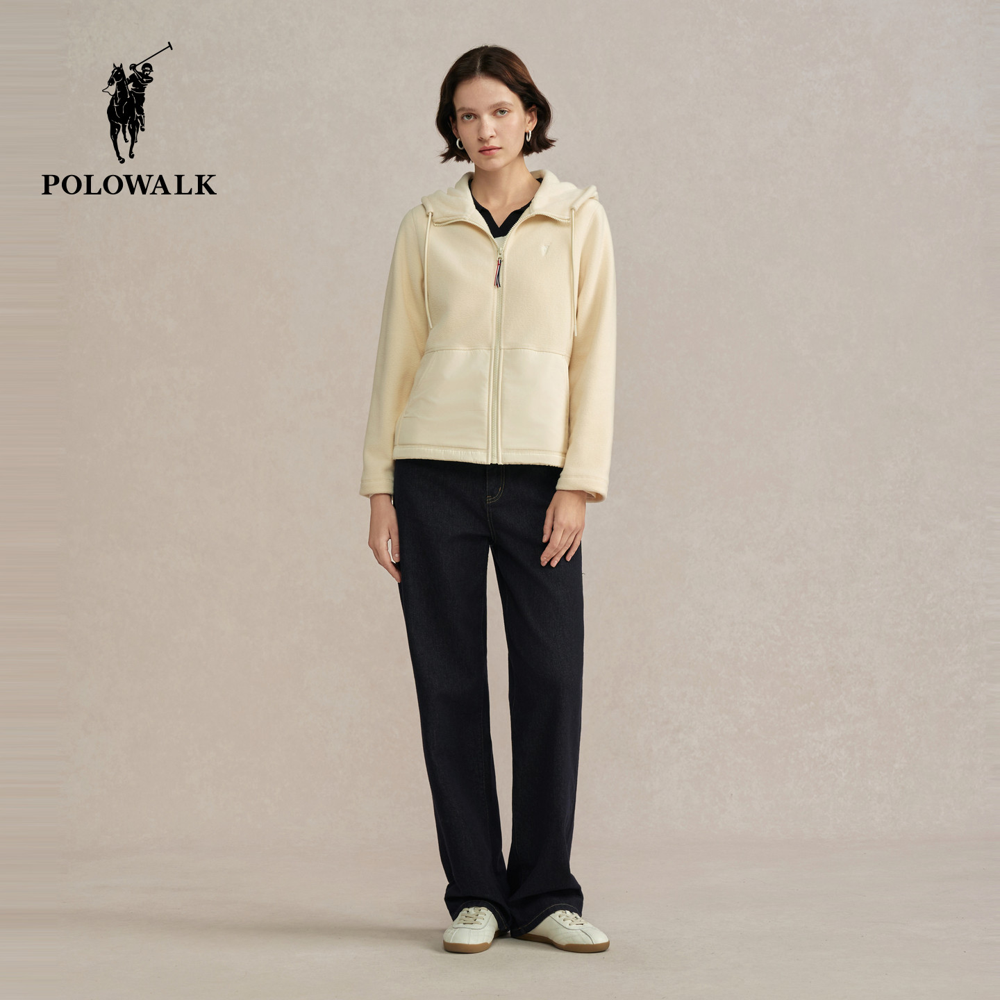POLOWALK女式外套2025秋季新品摇粒绒显瘦连帽加绒拼接休闲外套,淘宝优惠券,粉丝福利购,淘宝优惠卷
