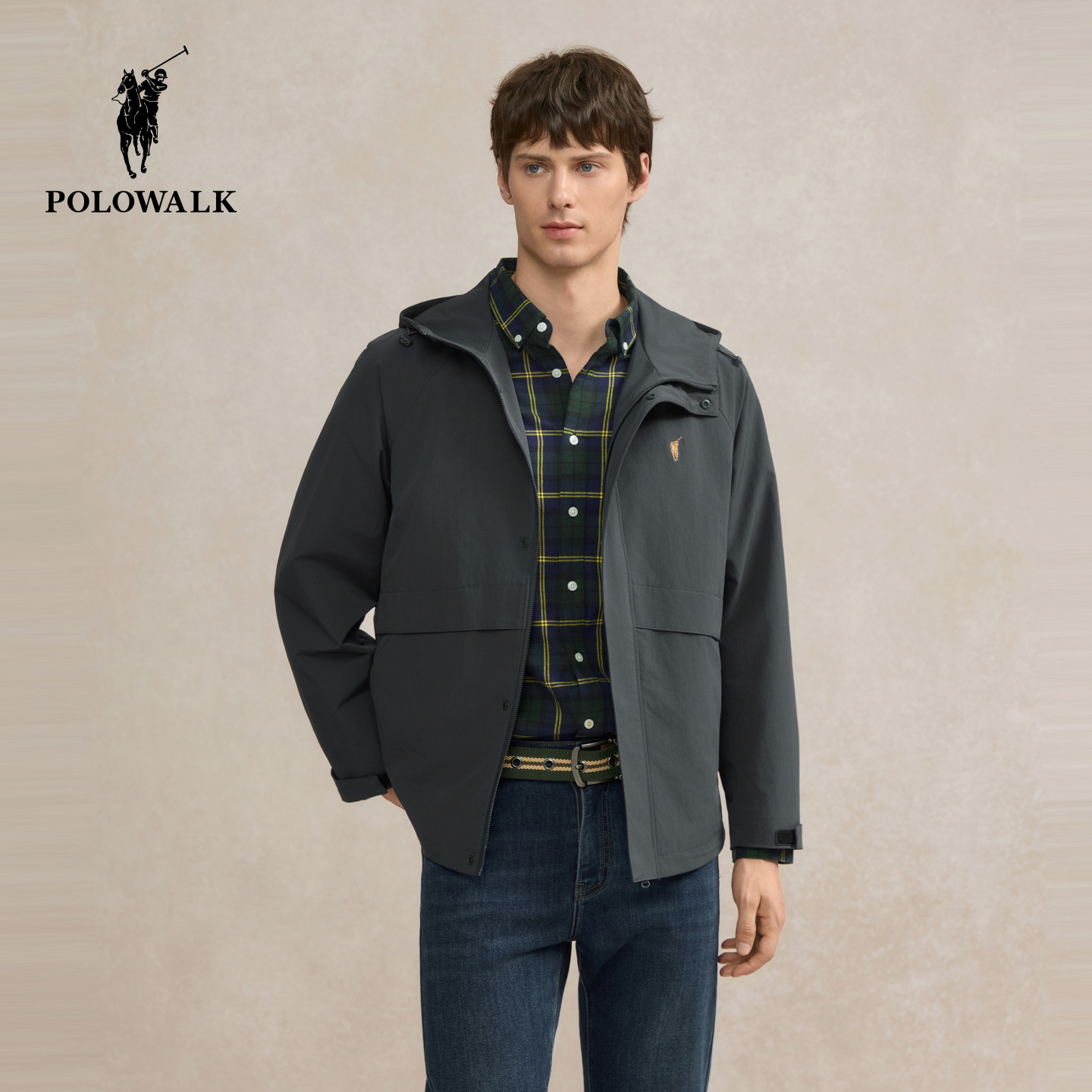 POLOWALK男装夹克2025秋季新品简约工装连帽夹克通勤百搭外套男式,淘宝优惠券,粉丝福利购,淘宝优惠卷